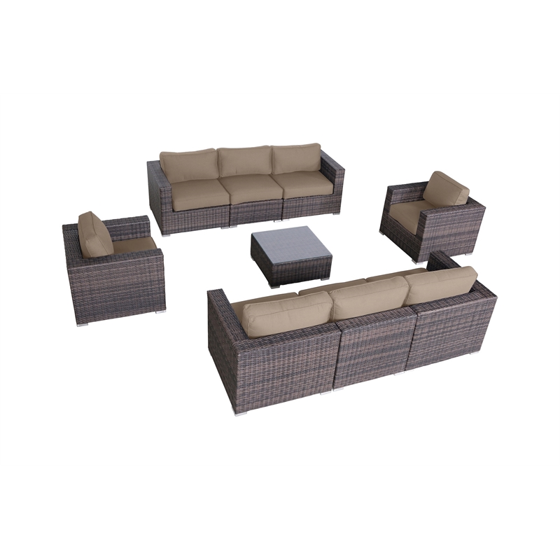 Living Source Wicker / Rattan 8 - Person Seating Group w/Cushions in Brown/Beige