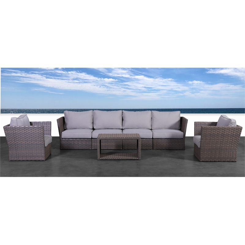 Living Source International Wicker / Rattan 6-Person Seating Group in Brown/Gray