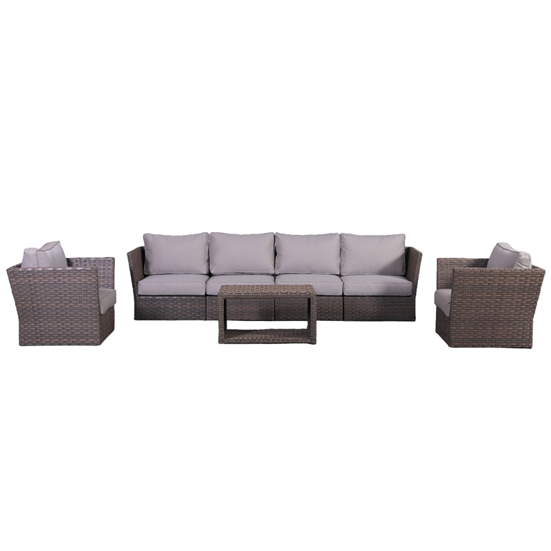 Living Source International Wicker / Rattan 6-Person Seating Group in Brown/Gray