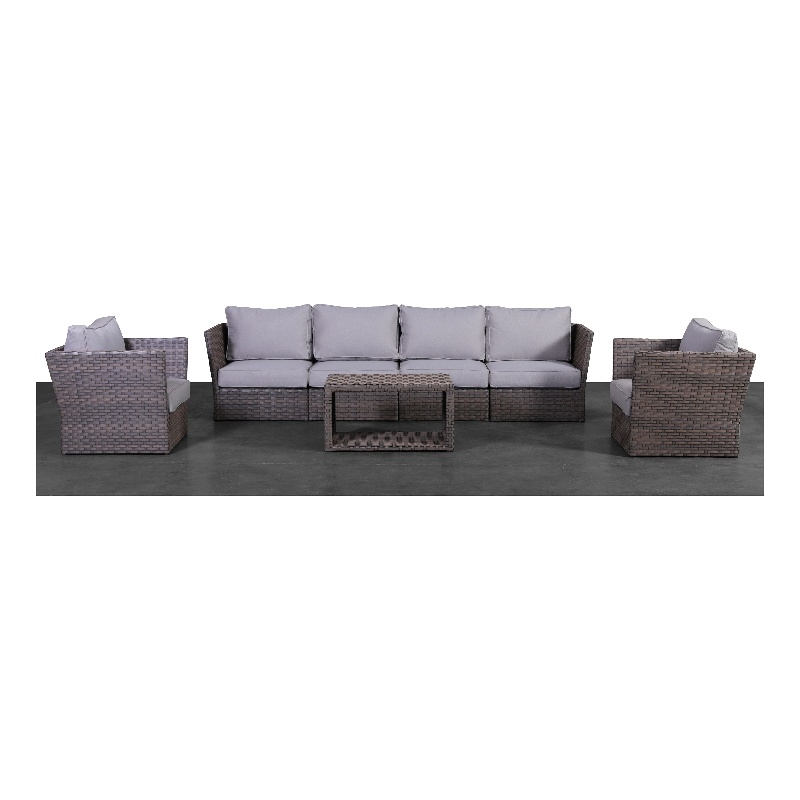 Living Source International Wicker / Rattan 6-Person Seating Group in Brown/Gray