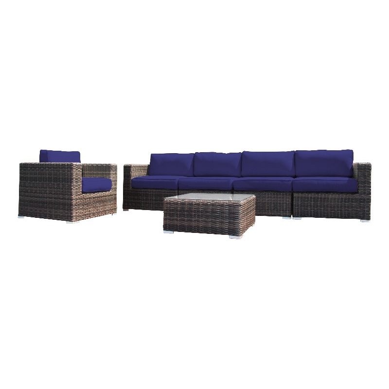 Living Source Internaltional Wicker / Rattan 6-PC Seating Group in Brown/Navy