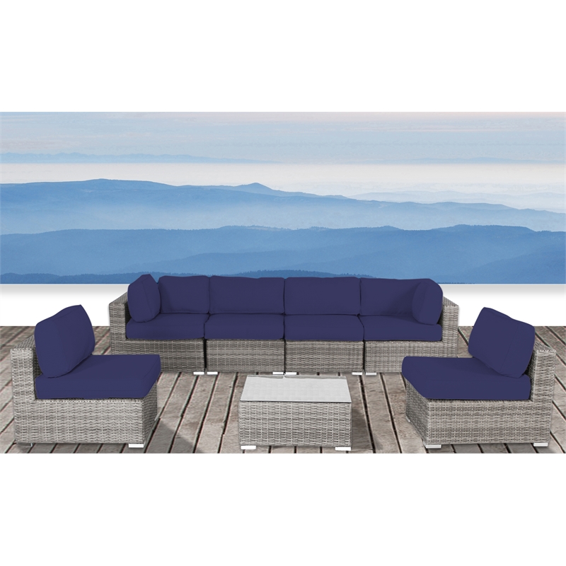 Living Source Internaltional Wicker / Rattan 6-Person Seating Group in Gray/Navy