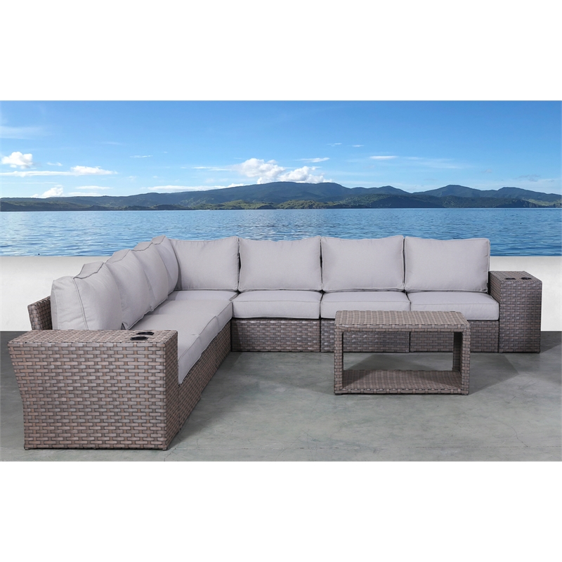 Living Source International Wicker / Rattan 6-Person Seating Group in Brown/Gray