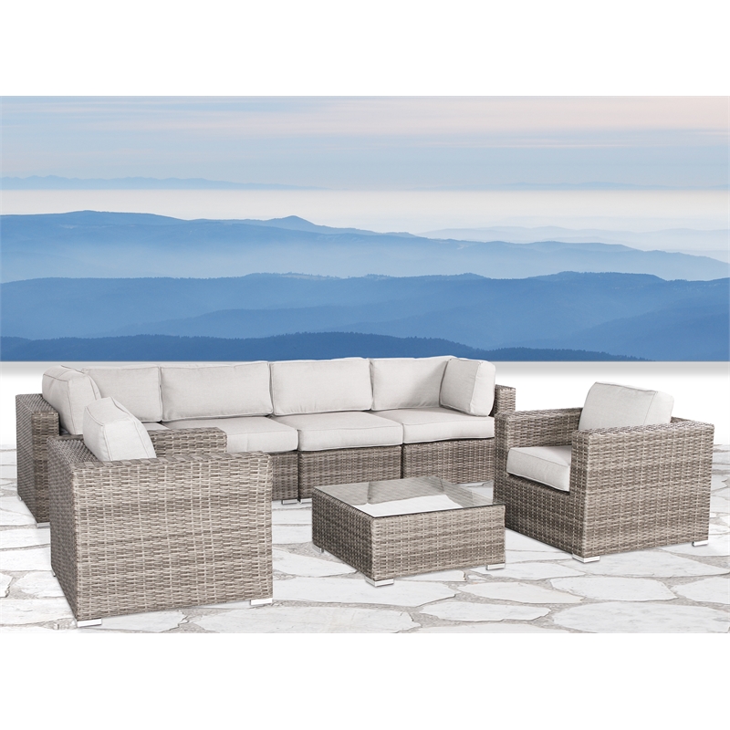 Living Source Intl Wicker / Rattan 6 - Person Seating Group w/ Cushions in Gray