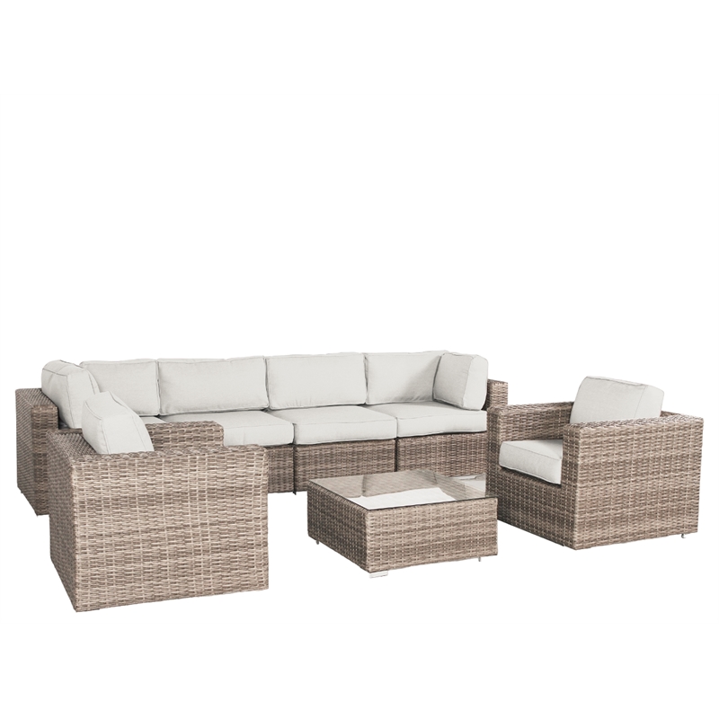 Living Source Intl Wicker / Rattan 6 - Person Seating Group w/ Cushions in Gray