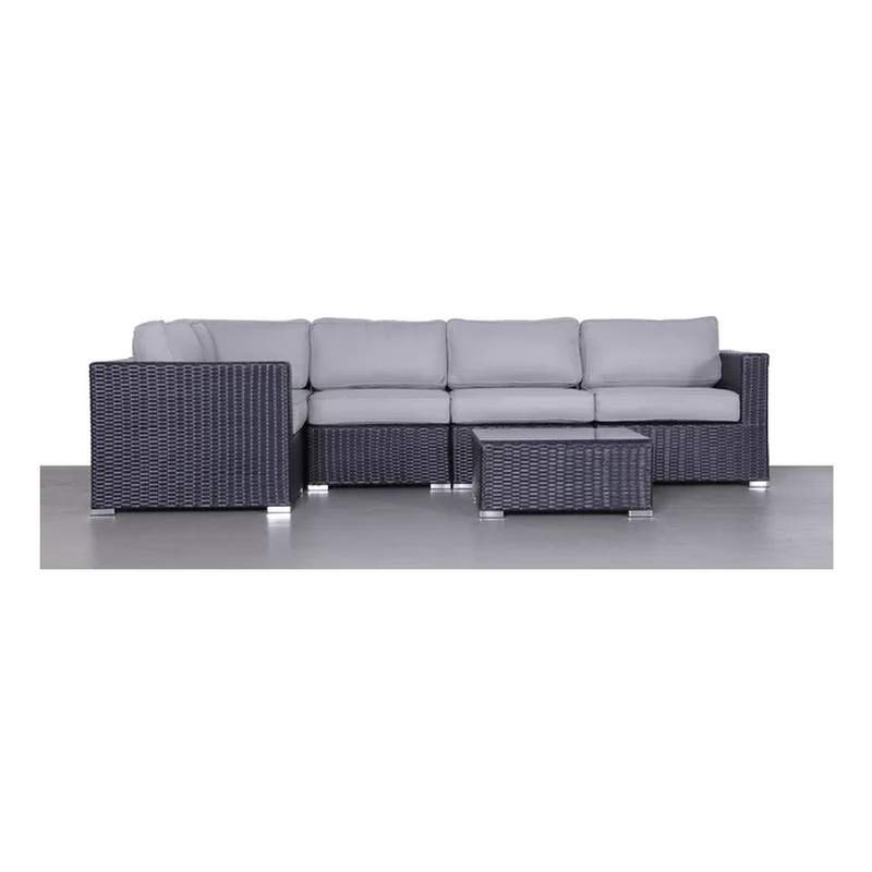 Living Source 5 Piece Wicker / Rattan 4 Person Seating Group w/ Cushions in Gray