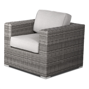 Living Source International 33&quotW Wicker / Rattan Patio Chair w/ Cushions in Gray