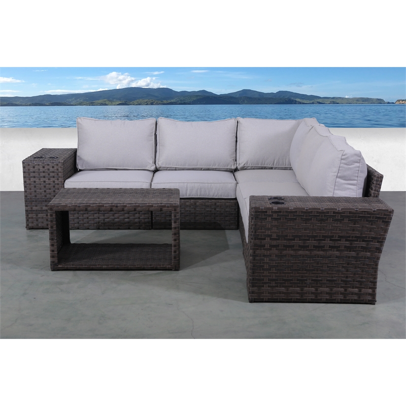 Living Source International Wicker / Rattan 4-Person Seating Group in Espresso