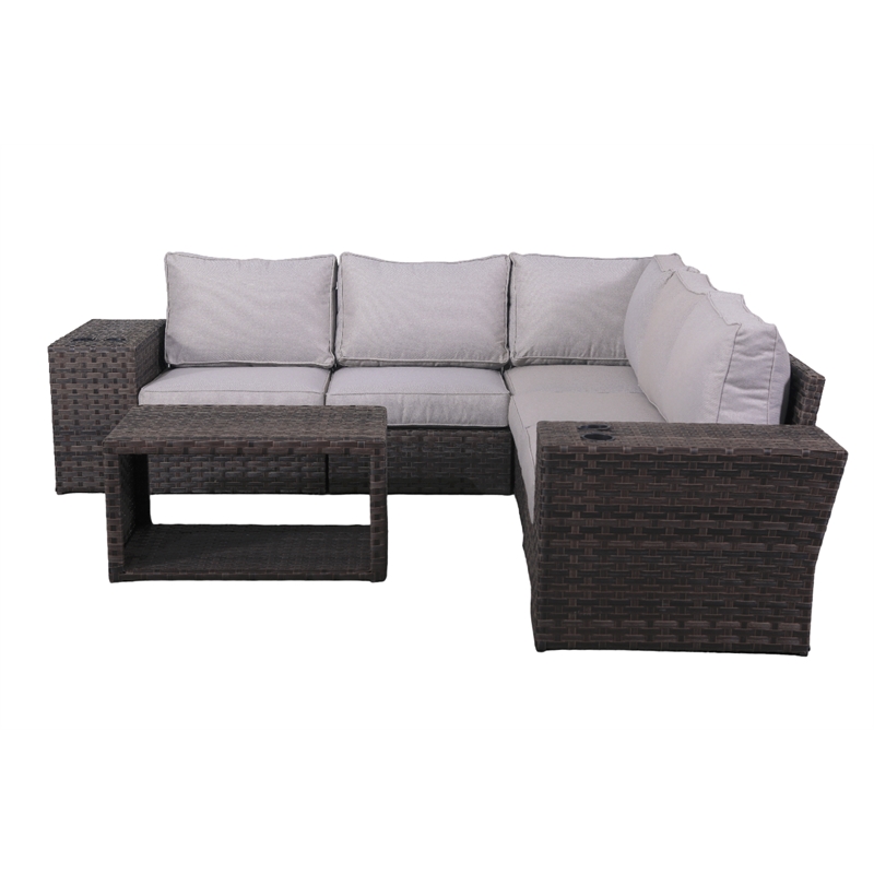 Living Source International Wicker / Rattan 4-Person Seating Group in Espresso