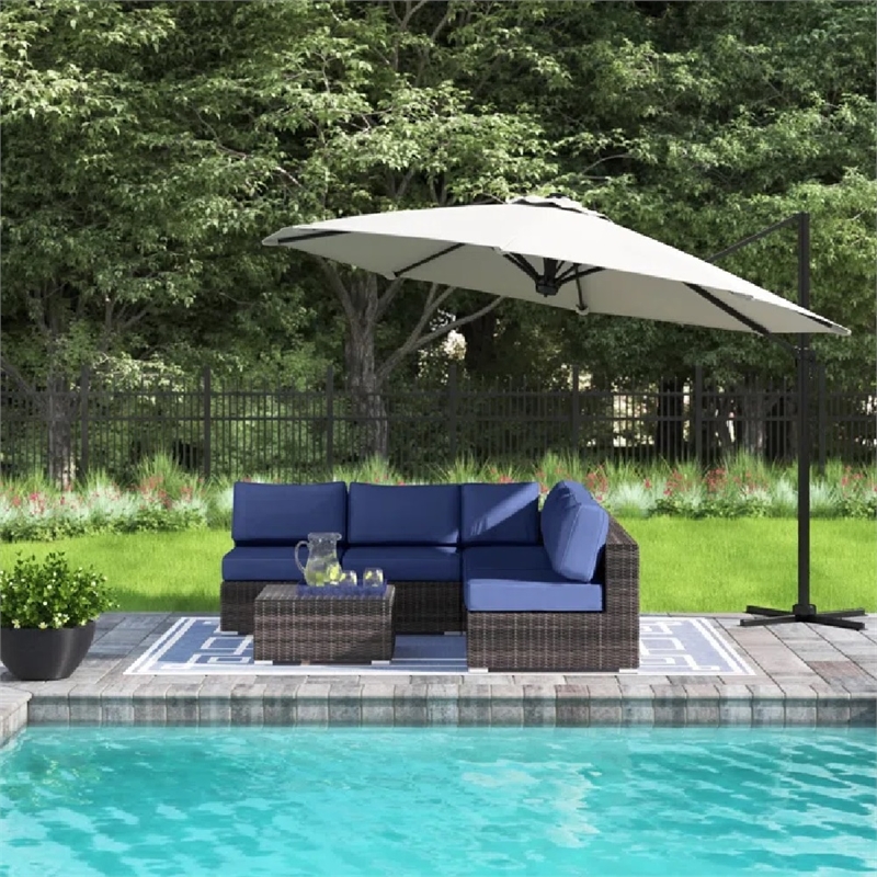 Living Source International 4-Person Wicker / Rattan Seating Group in Brown/Navy