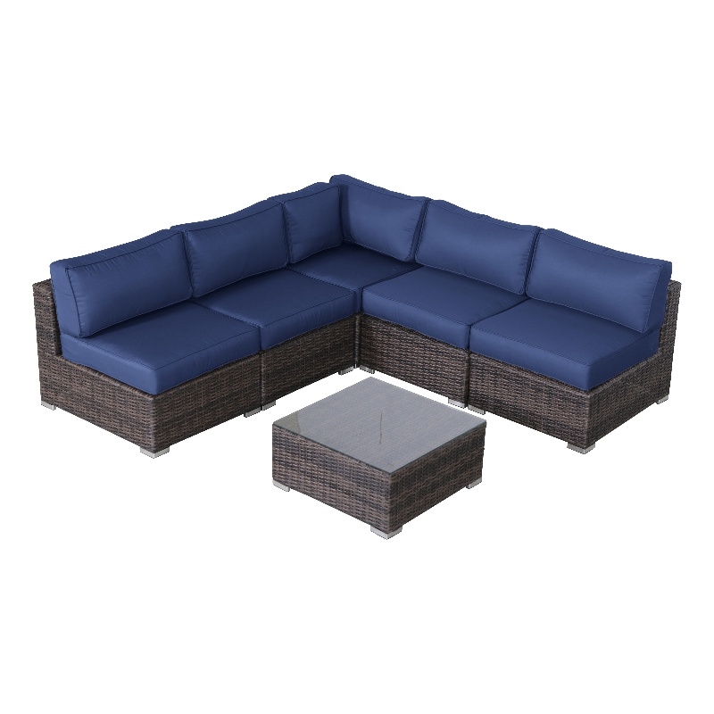 Living Source International 4-Person Wicker / Rattan Seating Group in Brown/Navy