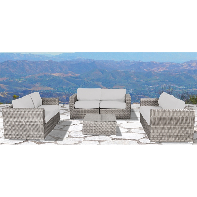 Living Source International Wicker / Rattan 6-Person Seating Group in Gray