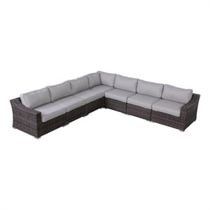Living Source International Wicker / Rattan 7 Piece Seating Group in Brown/Gray