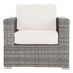 Living Source International 33&quotW Wicker / Rattan Patio Chair w/ Cushions in Gray