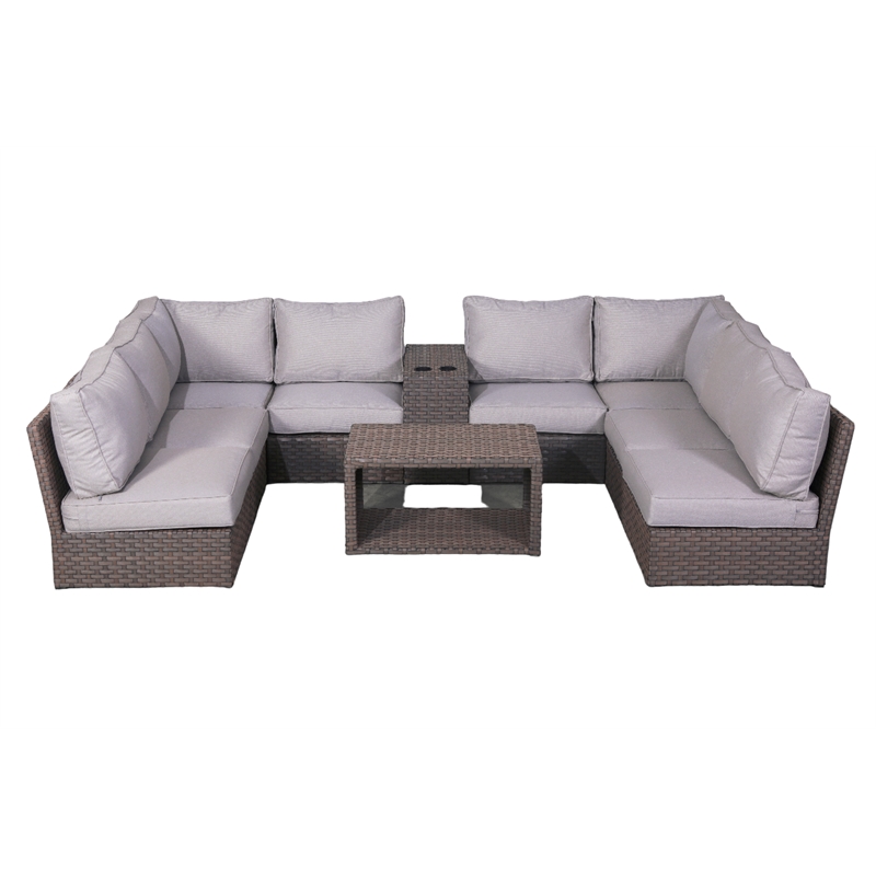 Living Source Intl Wicker / Rattan 4 - Person Seating Group in Light Brown/Gray