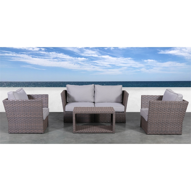 Living Source Intl Wicker / Rattan 4 - Person Seating Group in Gray/Light Brown