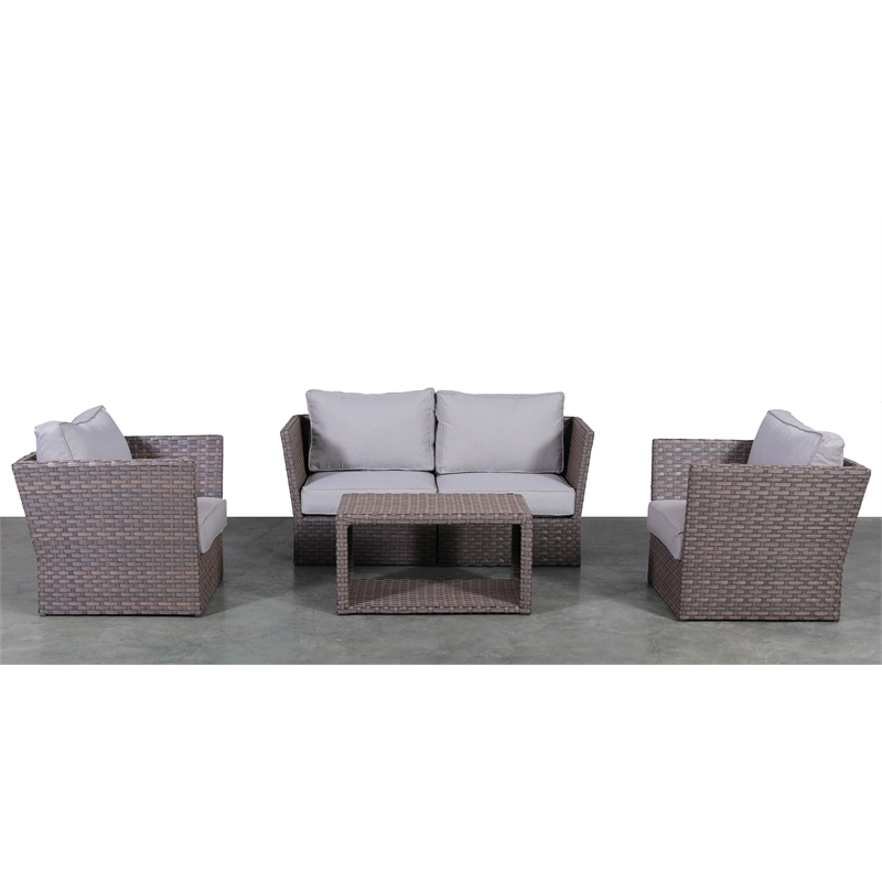 Living Source Intl Wicker / Rattan 4 - Person Seating Group in Gray/Light Brown