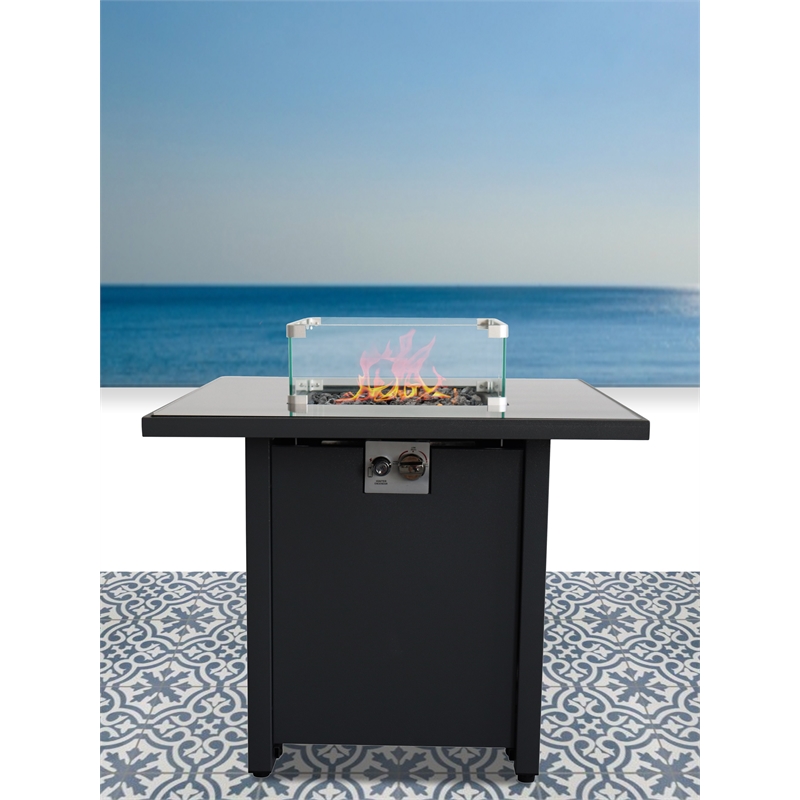Living Source International 30'' W Metal Outdoor Fire Pit Table w/ Lid in Black