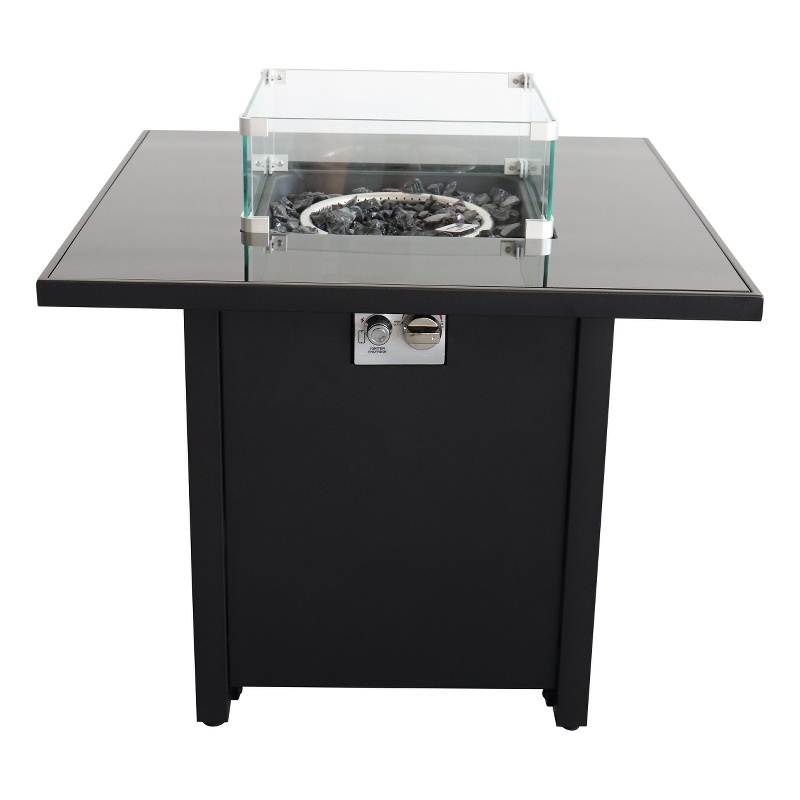 Living Source International 30'' W Metal Outdoor Fire Pit Table w/ Lid in Black