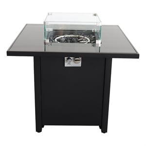 Living Source International 30'' W Metal Outdoor Fire Pit Table w/ Lid in Black