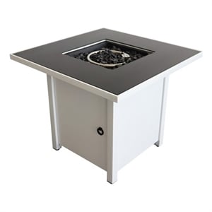Living Source International 30&quotW Metal Outdoor Fire Pit Table w/ Lid in White