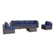 Living Source Wicker / Rattan 6-Person Seating Group w/Cushions in Brown/Navy