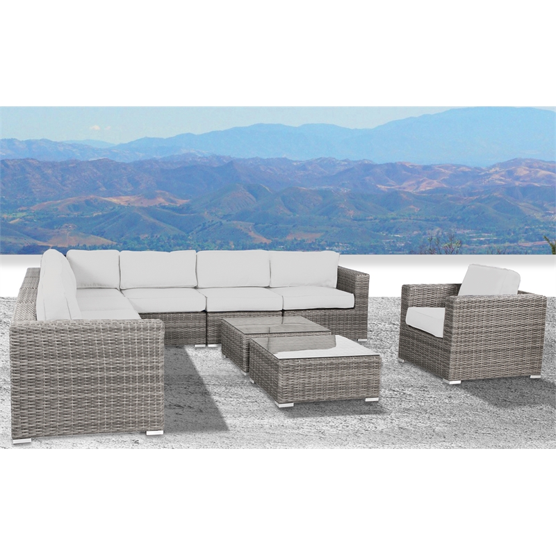Living Source International 10PC Wicker / Rattan Sectional Seating Group in Gray