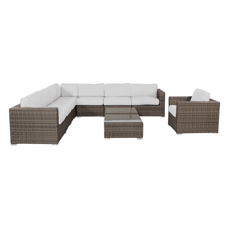 Living Source International 10PC Wicker / Rattan Sectional Seating Group in Gray