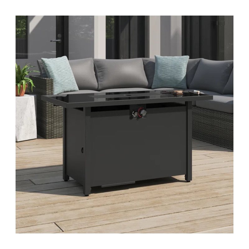 Living Source 25'' H x 42'' W Steel Outdoor Fire Pit Table with Lid