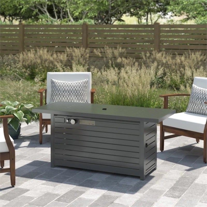 Living Source 24'' H x 54'' W Steel Outdoor Fire Pit Table with Lid (Gray)
