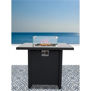 LSI 30'' W Black Metal Outdoor Fire Pit Table with Lid