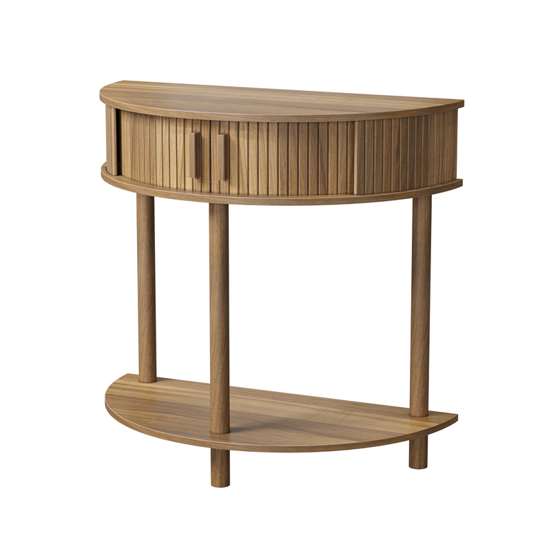 31.5 Farmhouse Walnut Half Moon Console Table with Storage