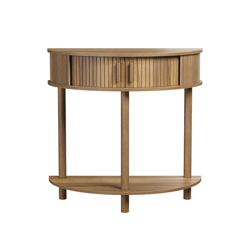 31.5 Farmhouse Walnut Half Moon Console Table with Storage