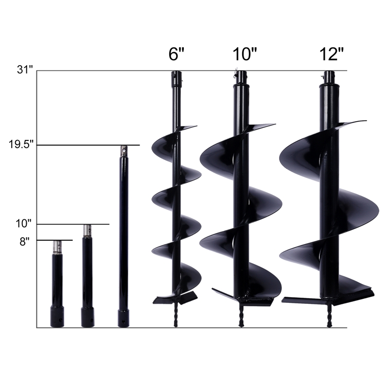 Auger Drill Bit Set for Planting and Digging with Extension Rods 6in  10in  12in