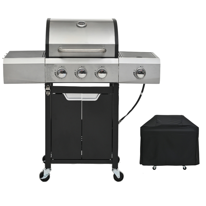 3 Burner Propane Gas Grill with Side Burner Cover Stainless Steel BBQ Grill