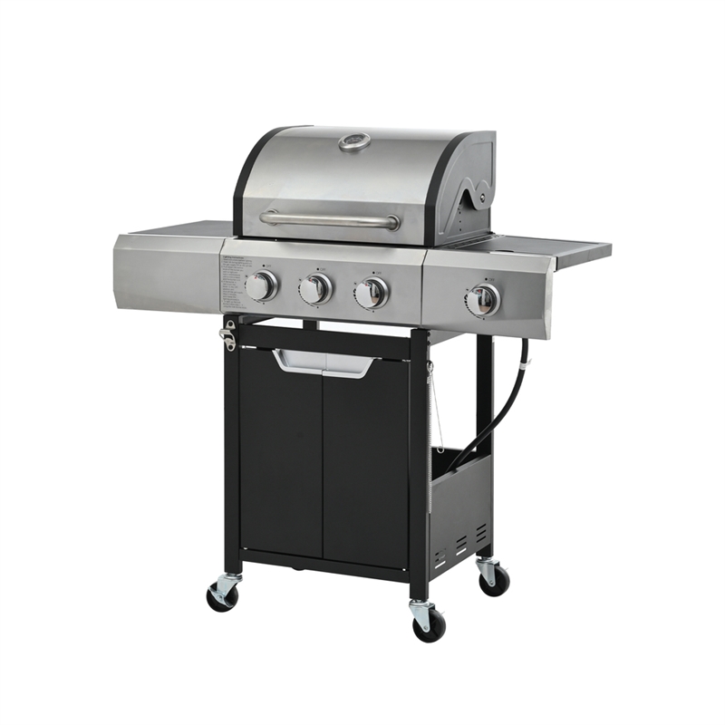 3 Burner Propane Gas Grill with Side Burner Cover Stainless Steel BBQ Grill
