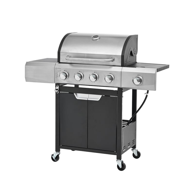 4 Burner Propane Gas Grill with Side Burner Cover  Stainless Steel  BBQ Grill