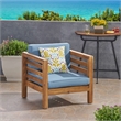 Modern Outdoor Wood Club Chair with Rope Accents and Cushions
