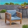 Modern Outdoor Wood Club Chair with Rope Accents and Cushions