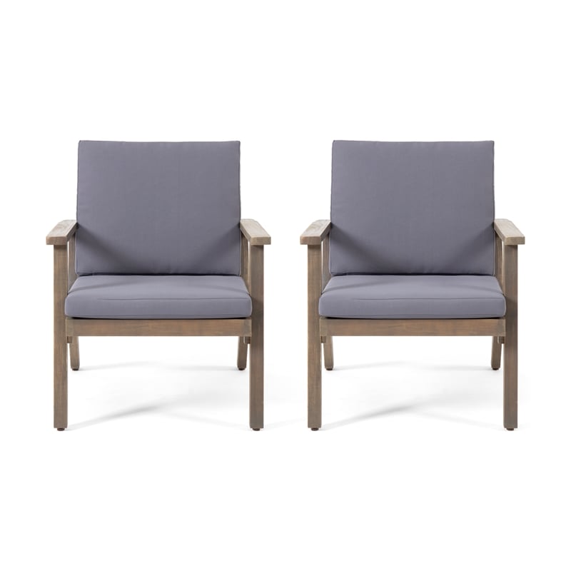 Set of 2 Acacia Wood Outdoor Club Chairs with Cushions