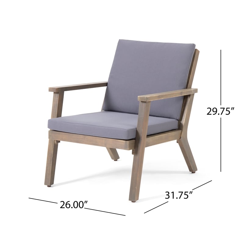 Set of 2 Acacia Wood Outdoor Club Chairs with Cushions