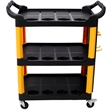 3 Tier Rolling  Cart with Wheels Hooks Panel Yellow/Black Plastic Storage Cart