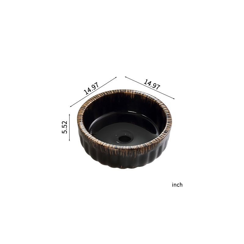15 Inch Black Ceramic Sink  Modern Above Counter Bathroom Bowl Vanity Basin