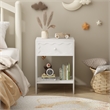 White Nightstand with Drawer and Open Shelf Solid Wood Frame End Table