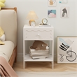 White Nightstand with Drawer and Open Shelf Solid Wood Frame End Table