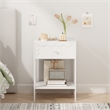 White Nightstand with Drawer and Open Shelf Solid Wood Frame End Table
