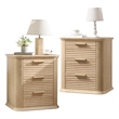 Beige 22 Wide Fluted Solid Wood Nightstand with 3 Drawers