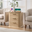 Beige 22 Wide Fluted Solid Wood Nightstand with 3 Drawers