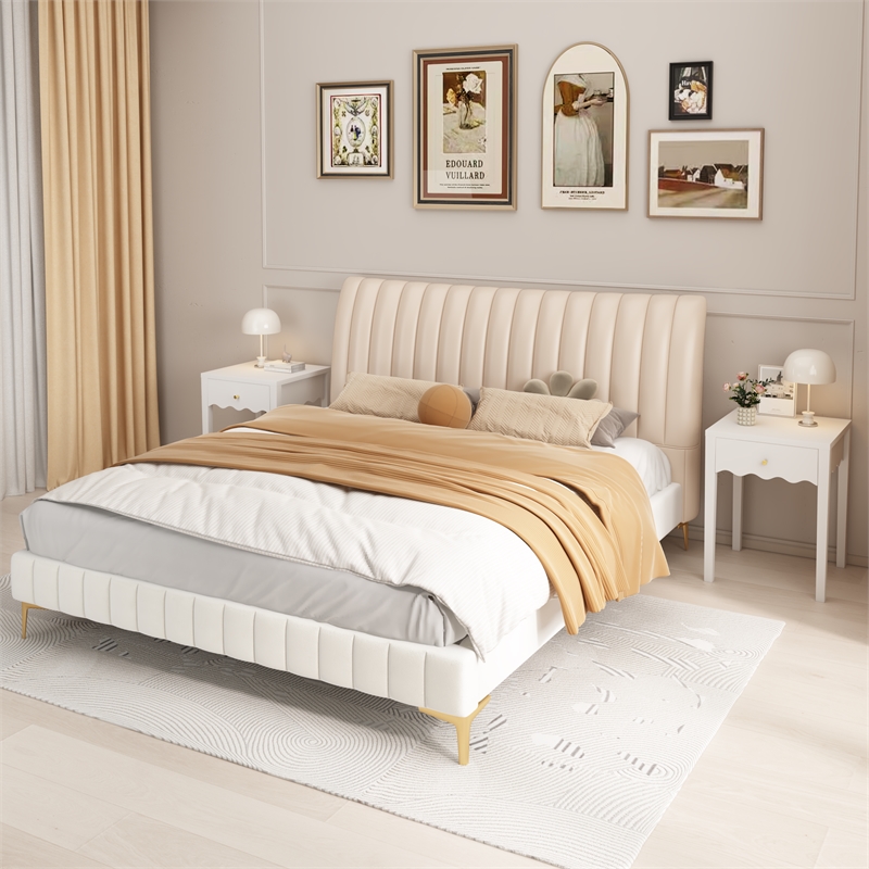 White Solid Wood Nightstand with Drawer and Wavy Apron Design