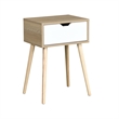 Mid-Century Modern Solid Wood Side Table with 1 Drawer White Storage Cabinet